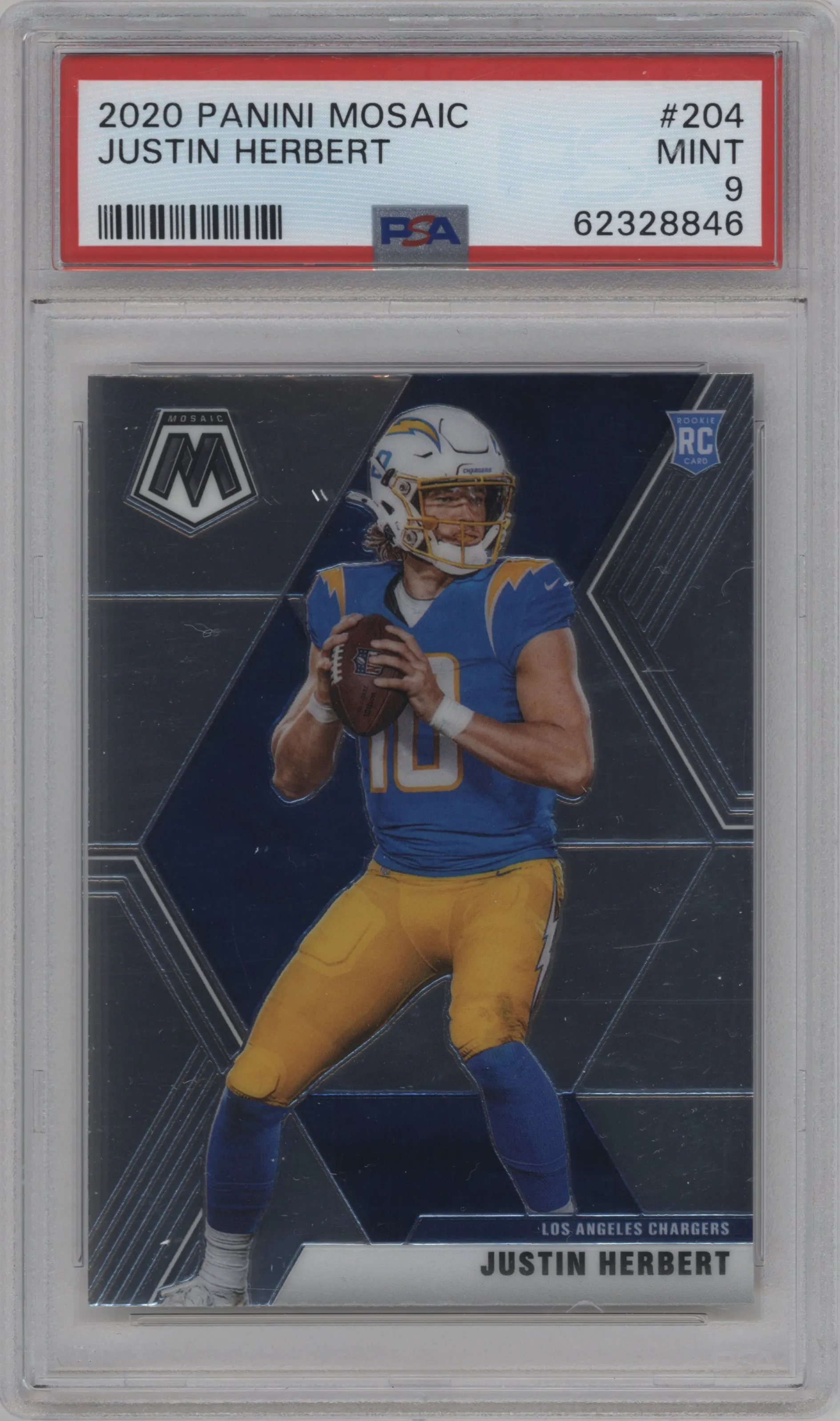 2020 Panini Mosaic Justin Herbert #204 PSA 9