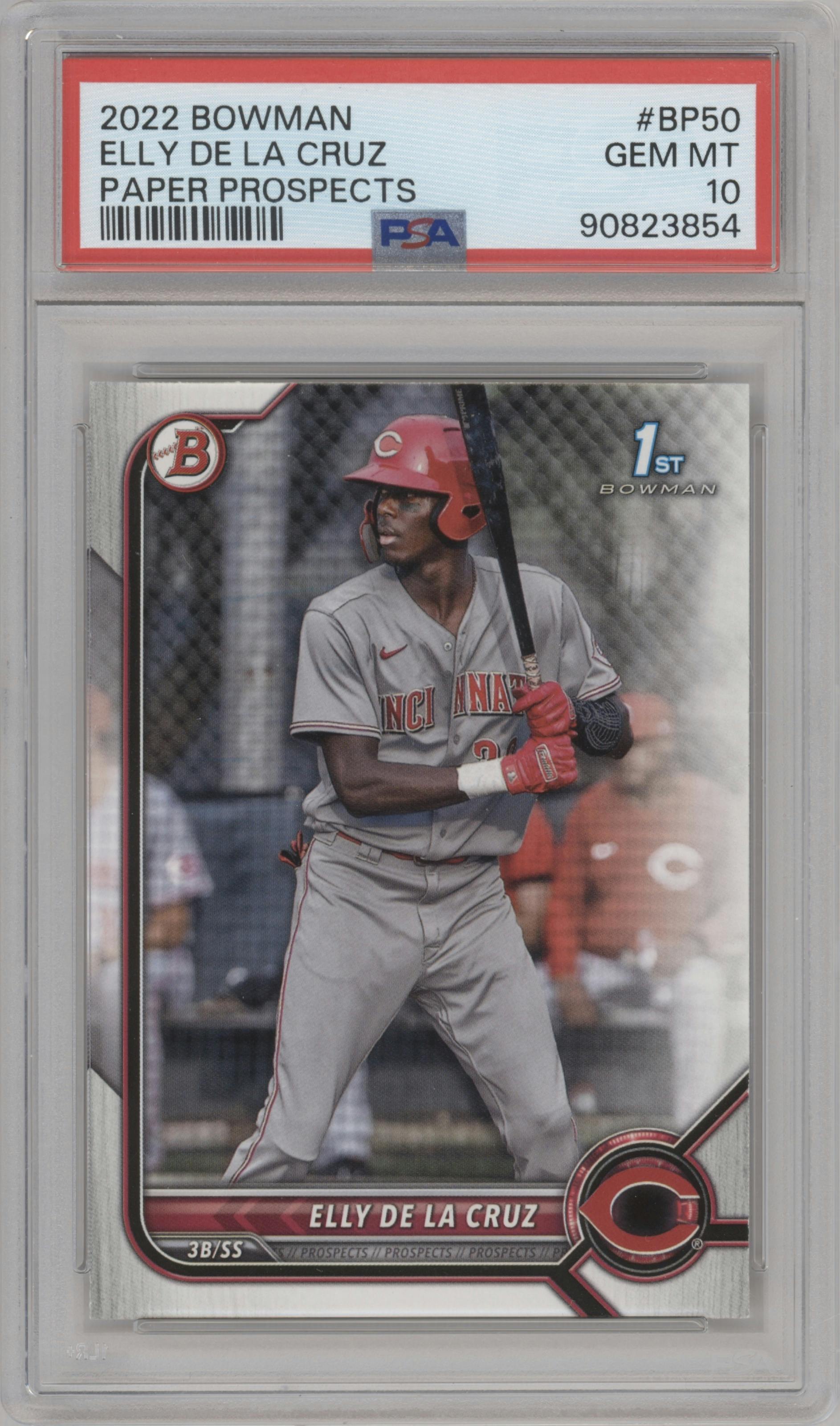 Elly De La Cruz from the 2022 Bowman set graded by PSA and given an overall grade of 10.