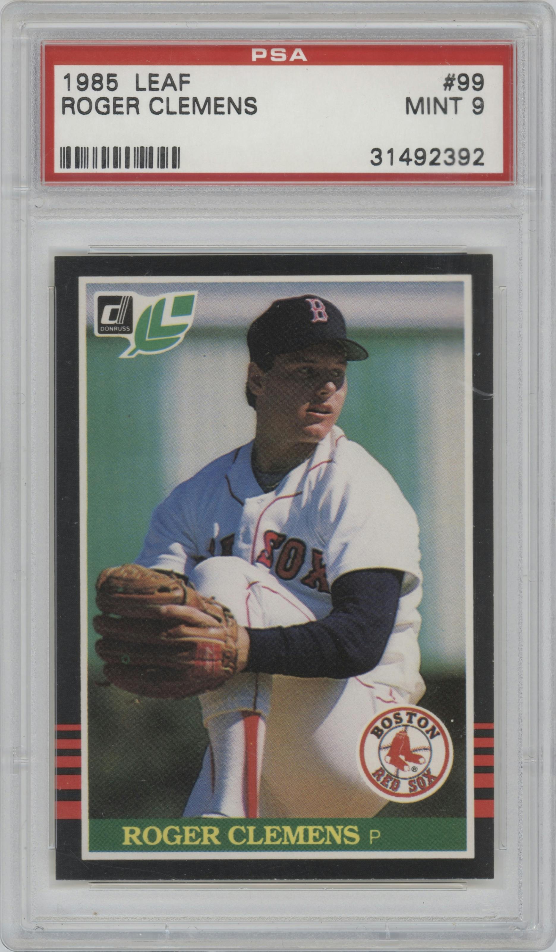 Roger Clemens  from the 1985 Leaf set graded by PSA and given an overall grade of 9.