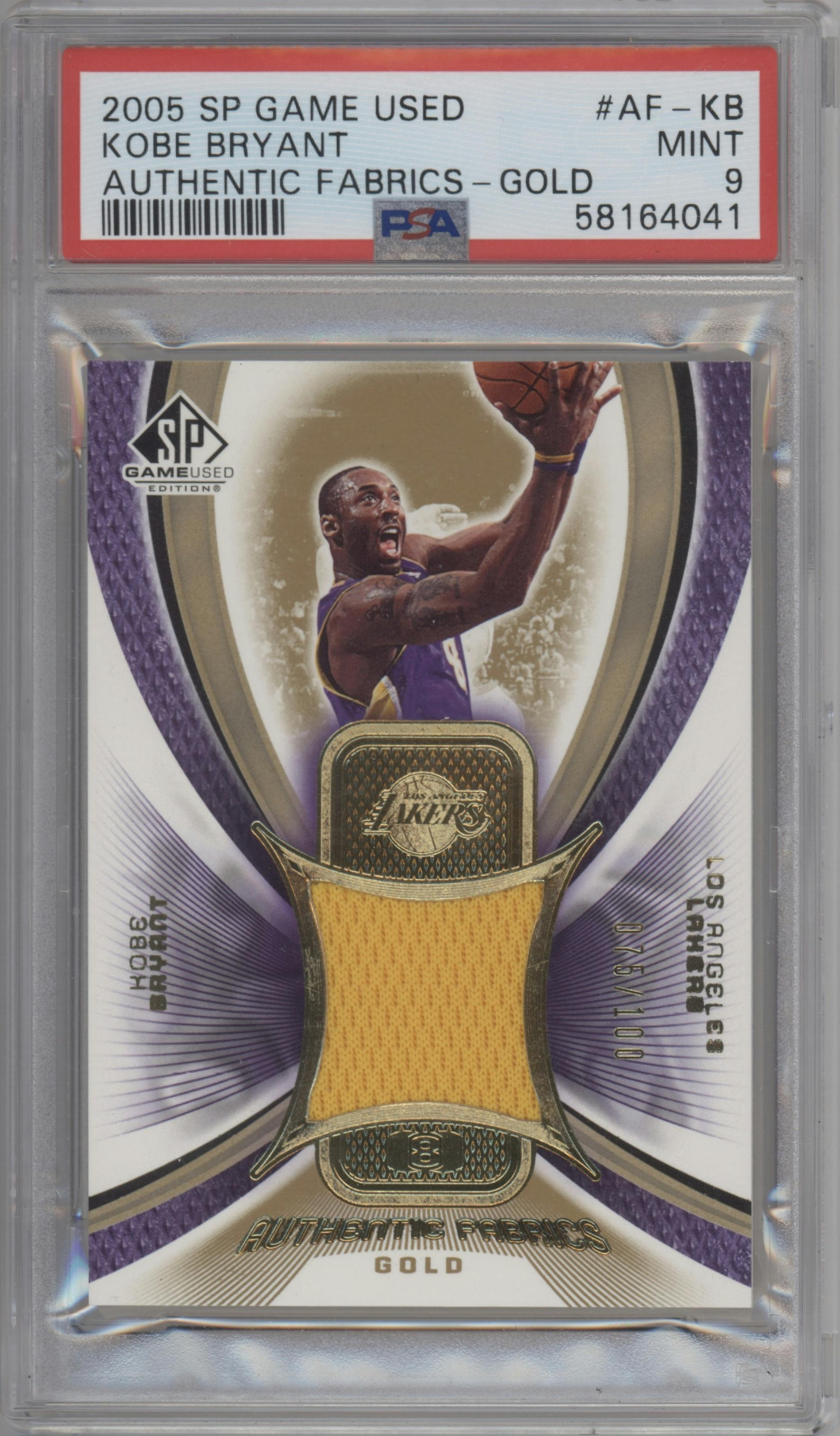 Kobe Bryant  from the 2005-06 Upper Deck SP Game Used set featuring a Gold parallel graded by PSA and given an overall grade of 9.