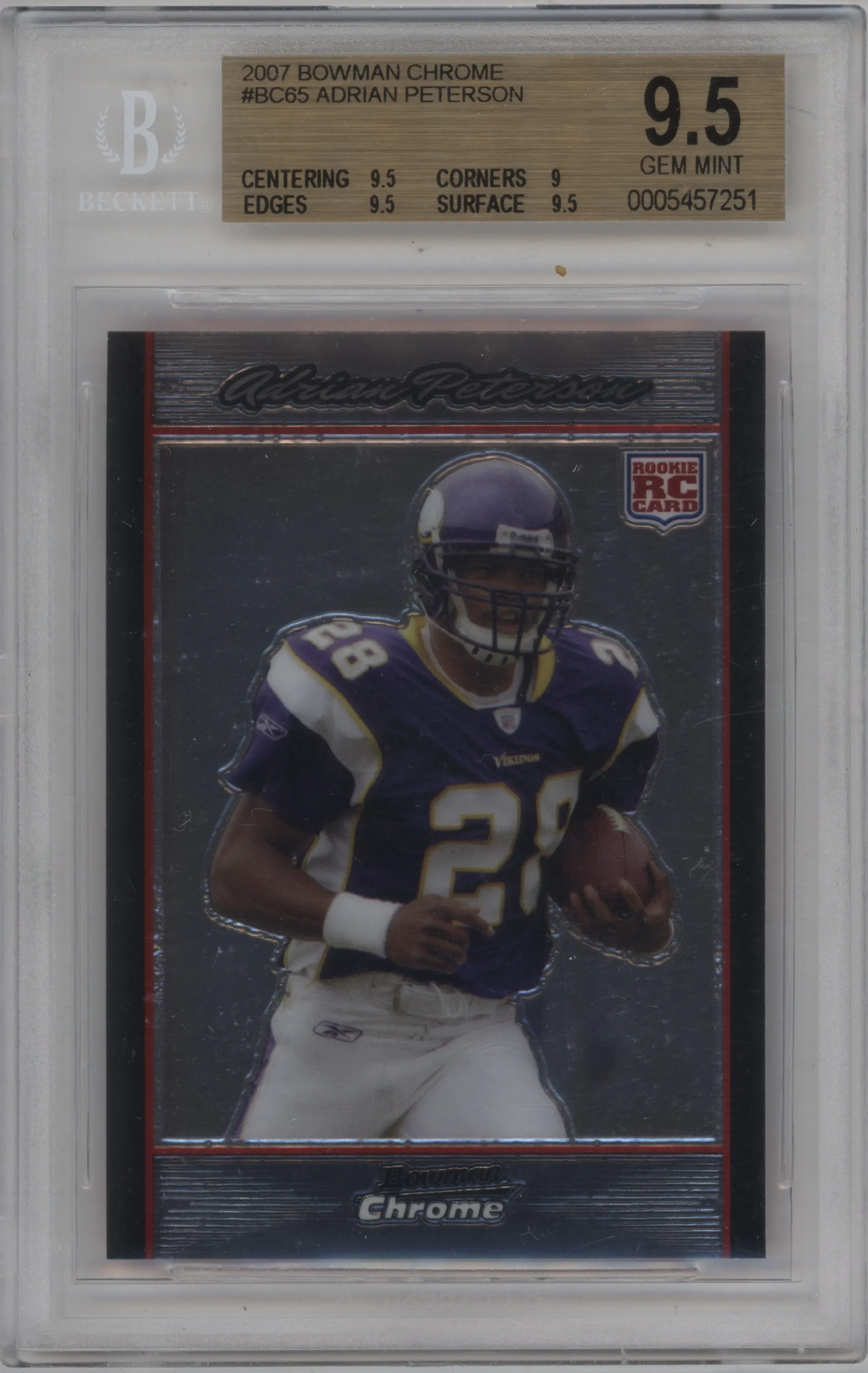 2007 Bowman Chrome Adrian Peterson #BC65 BGS 9.5
