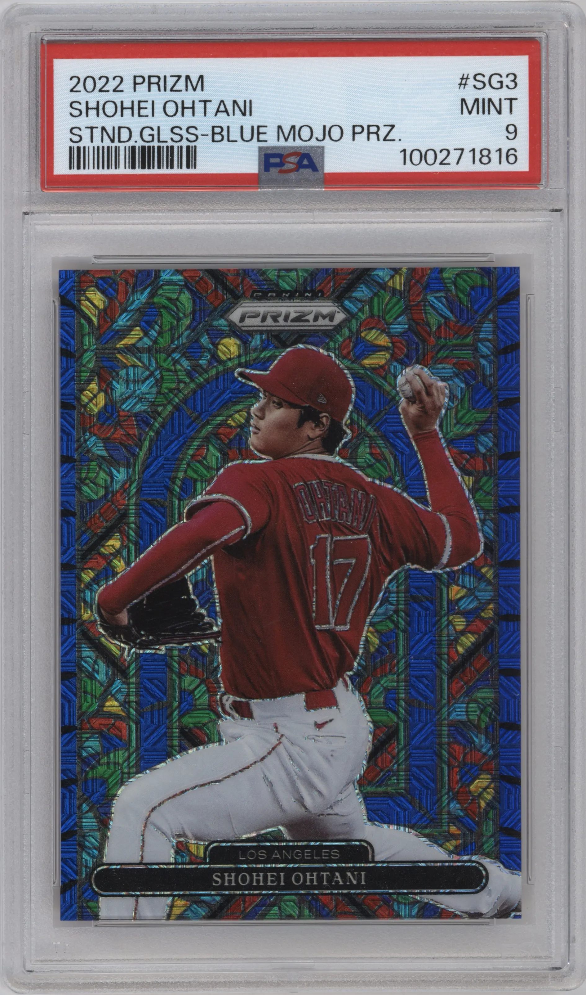 2022 Panini Prizm Stained Glass Shohei Ohtani Blue Mojo Prizm #SG-3 PSA 9
