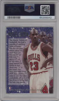 Michael Jordan from the 1995-96 Flair set graded by PSA and given an overall grade of 9.