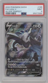 Lugia V from the 2022 Pokemon SWSH set graded by PSA and given an overall grade of 9.