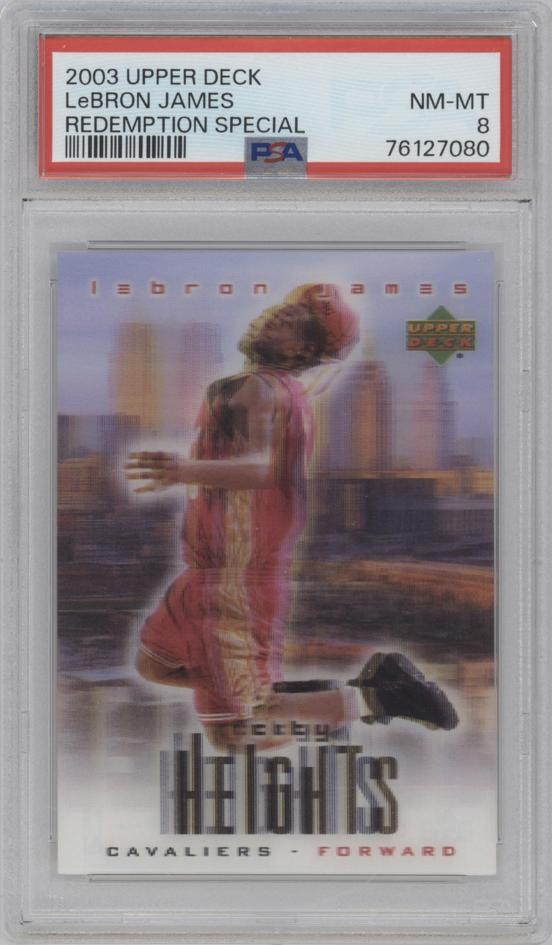LeBron James from the 2003-04 Upper Deck set graded by PSA and given an overall grade of 8.