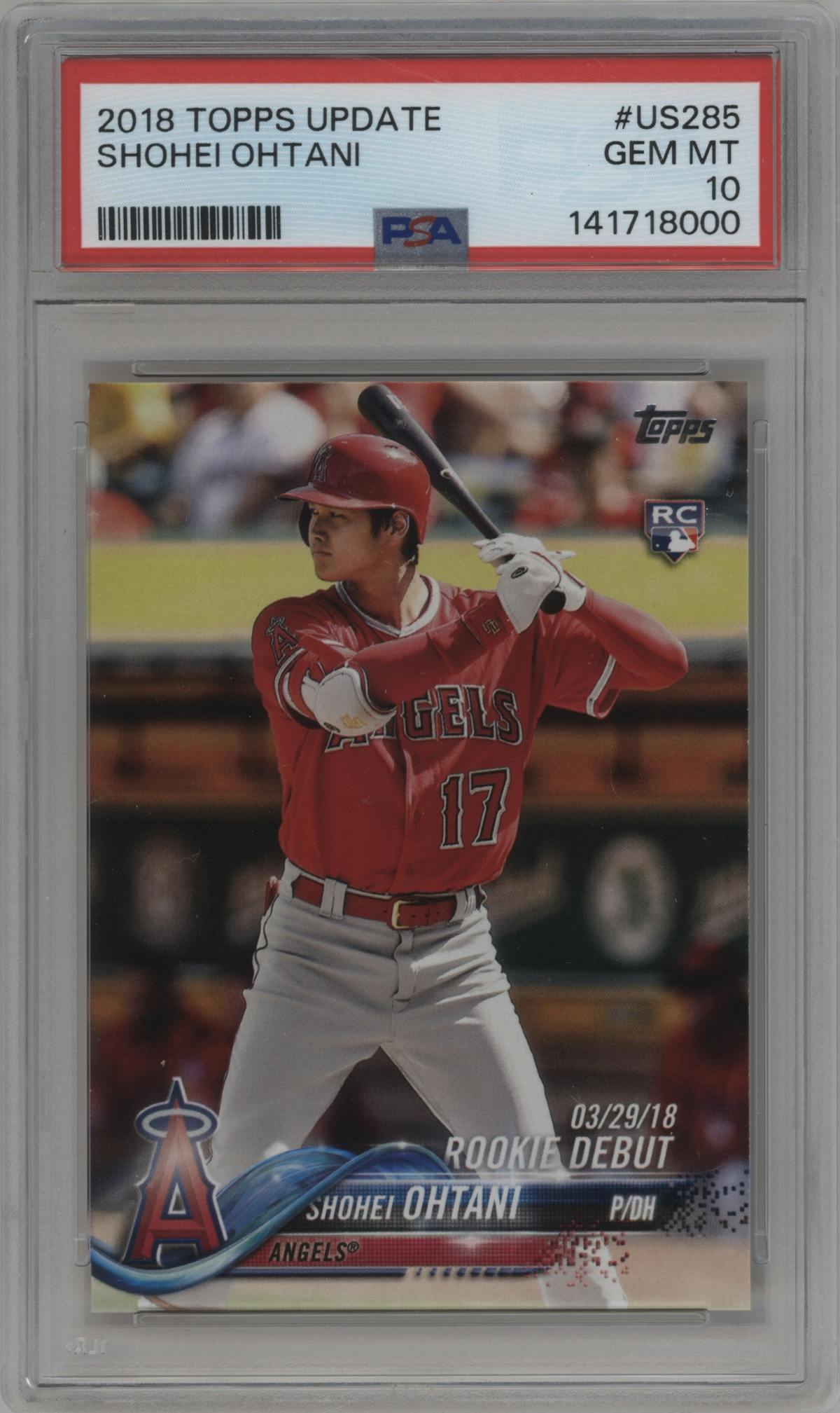 Shohei Ohtani from the 2018 Topps Update set graded by PSA and given an overall grade of 10.