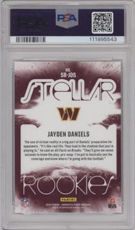 Jayden Daniels from the 2024 Panini Rookies & Stars set graded by PSA and given an overall grade of 9.