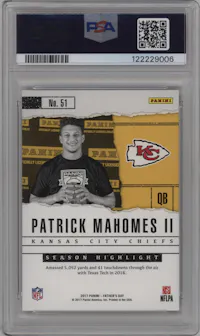 Patrick Mahomes II from the 2017 Panini Father's Day set graded by PSA and given an overall grade of 10.