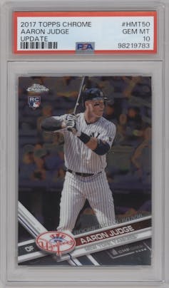 Aaron Judge from the 2017 Topps Chrome Update Series set graded by PSA and given an overall grade of 10.