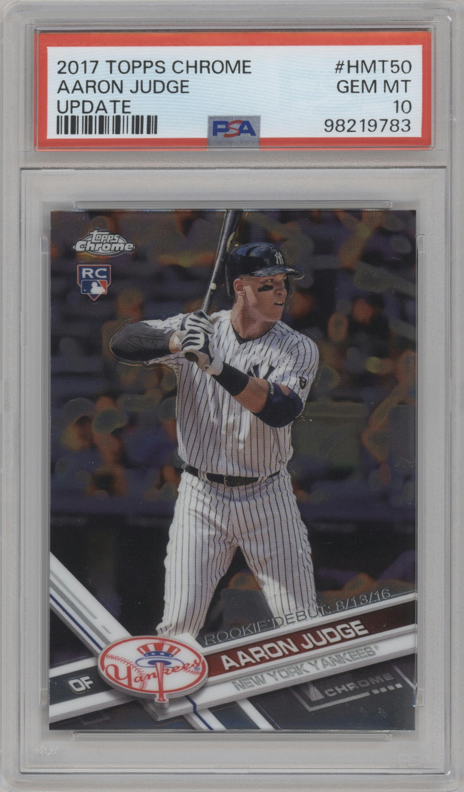 Aaron Judge from the 2017 Topps Chrome Update Series set graded by PSA and given an overall grade of 10.