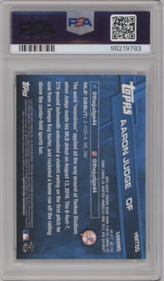 Aaron Judge from the 2017 Topps Chrome Update Series set graded by PSA and given an overall grade of 10.