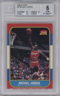 Michael Jordan from the 1986-87 Fleer set graded by Beckett and given an overall grade of 6.