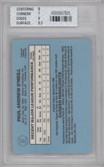 Paul O'Neill from the 1986 Donruss set graded by Beckett and given an overall grade of 7.5.