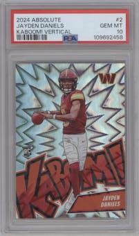 Jayden Daniels from the 2024 Panini Absolute set graded by PSA and given an overall grade of 10.