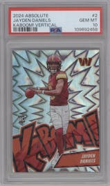 Jayden Daniels from the 2024 Panini Absolute set graded by PSA and given an overall grade of 10.