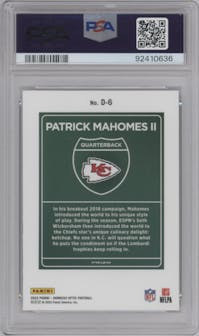 Patrick Mahomes II from the 2023 Donruss Optic set graded by PSA and given an overall grade of 9.