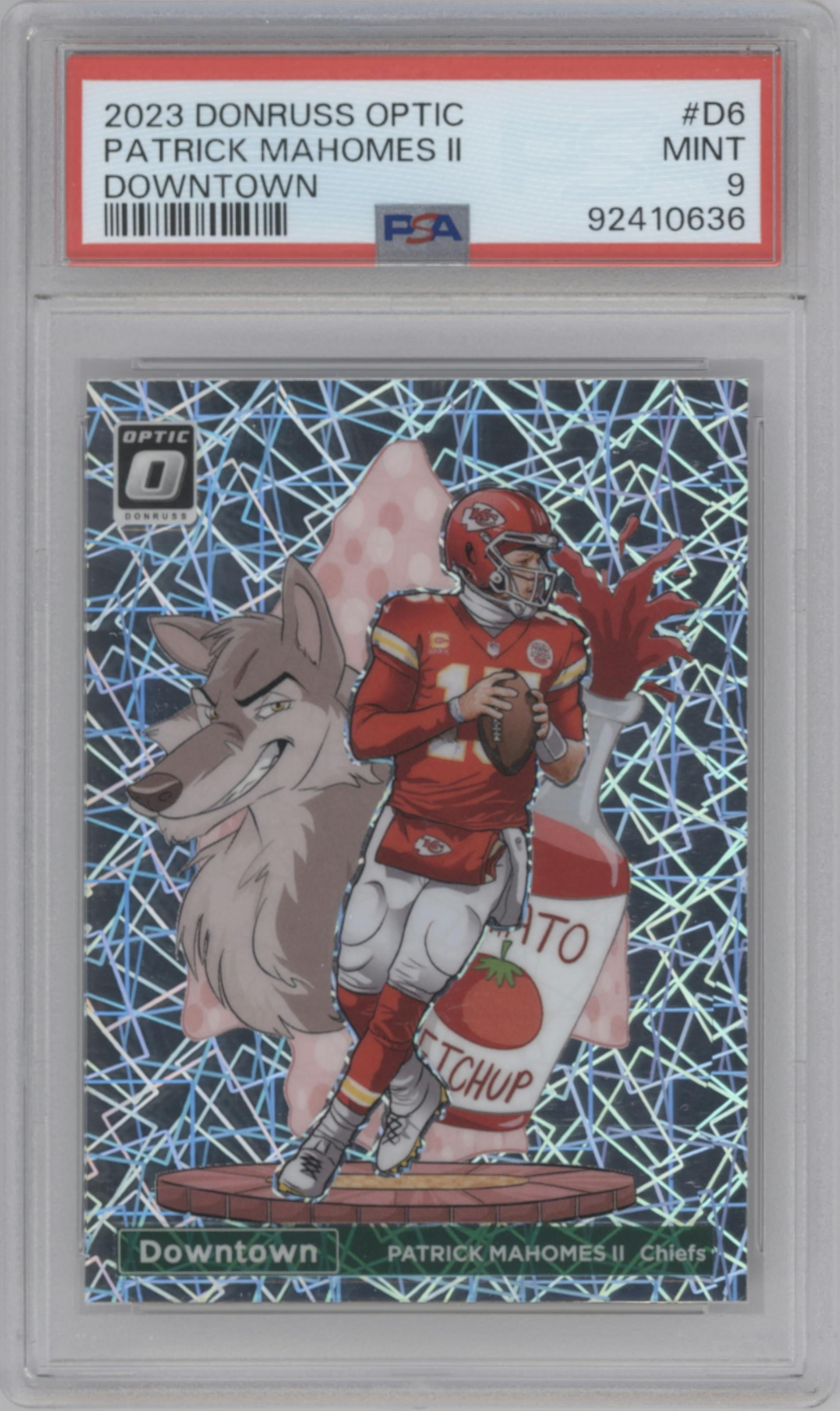 Patrick Mahomes II from the 2023 Donruss Optic set graded by PSA and given an overall grade of 9.