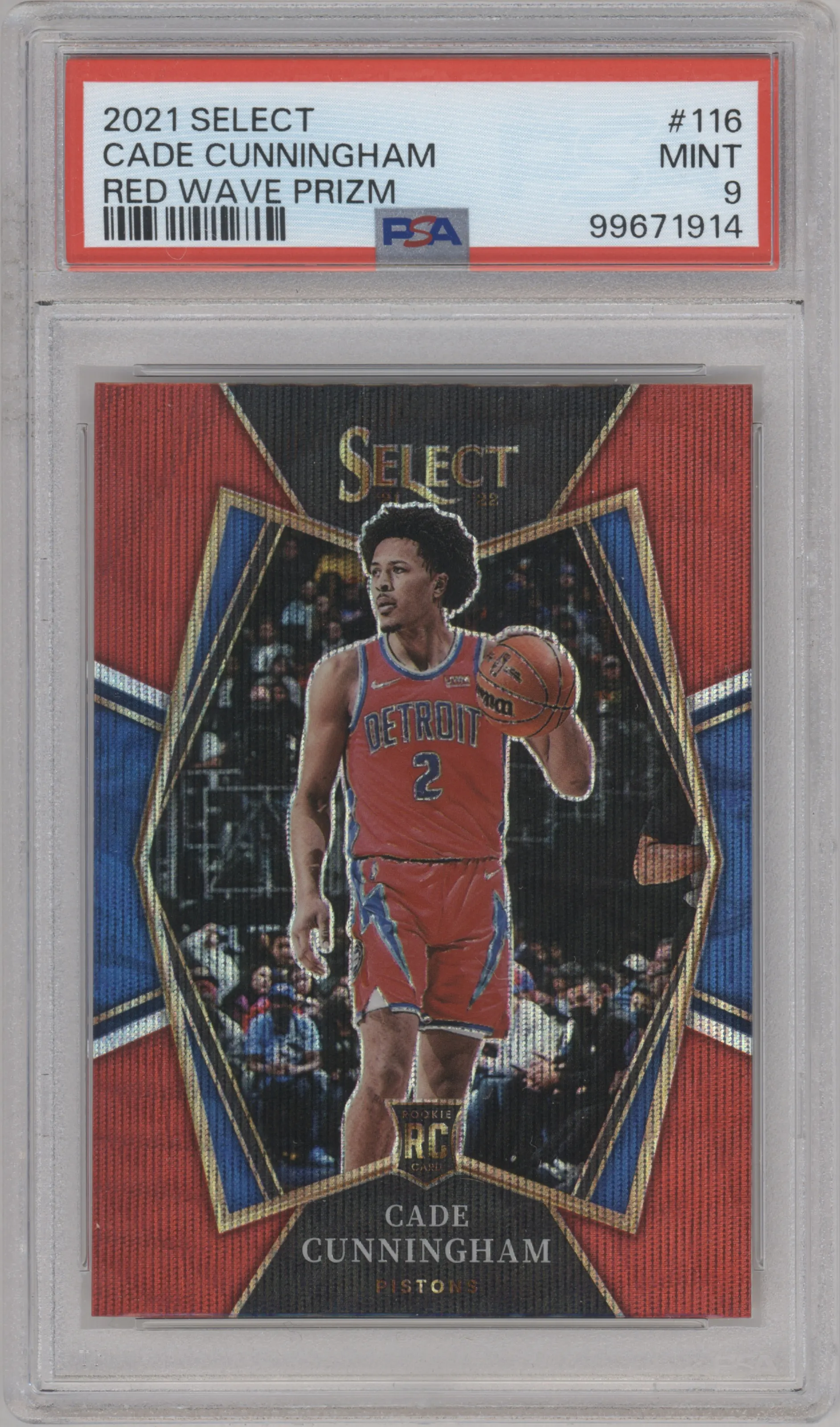2021 Panini Select Pre.Lvl. Cade Cunningham Red Wave PSA 9