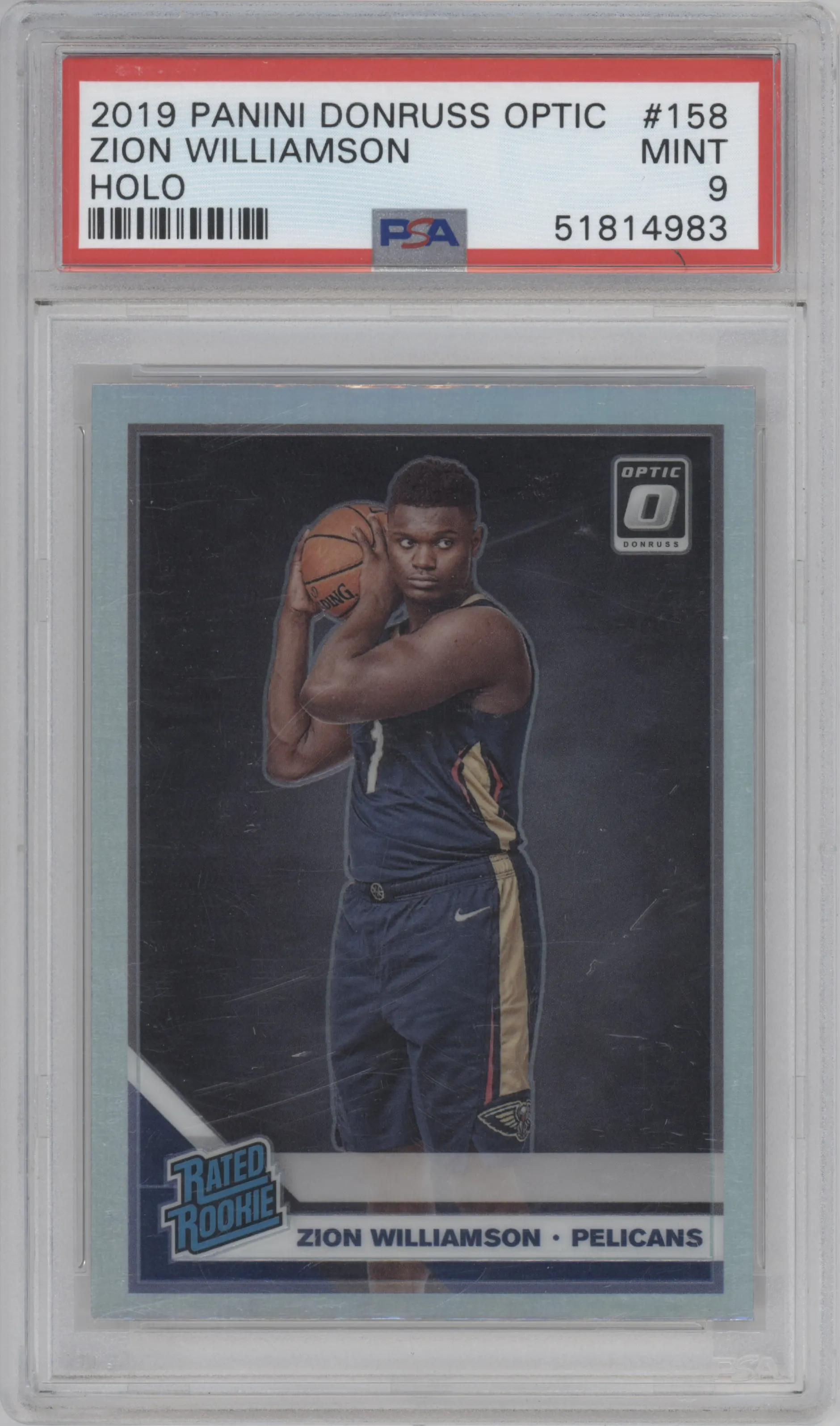 2019 Panini Donruss Optic Rated Rookie Zion Williamson Holo #158 PSA 9