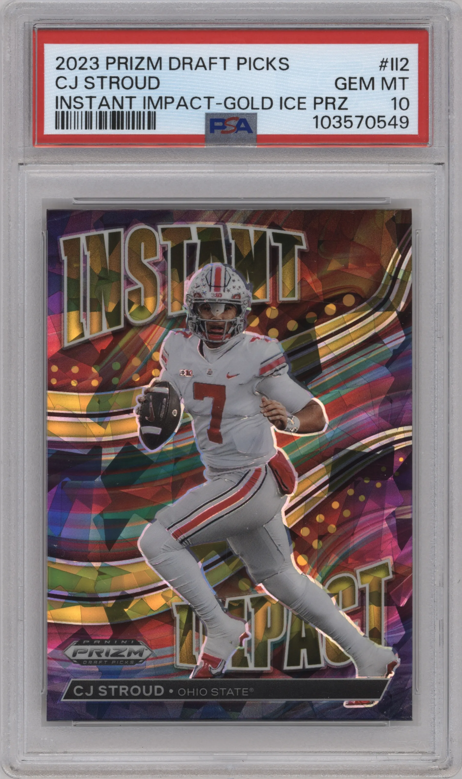 2023 Panini Prizm Draft Picks Instant Impact CJ Stroud Gold Ice #II-2 PSA 10