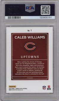 Caleb Williams from the 2024 Donruss Optic set graded by PSA and given an overall grade of 10.