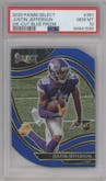 Justin Jefferson from the 2020 Panini Select set featuring a Die-Cut Blue parallel graded by PSA and given an overall grade of 10.