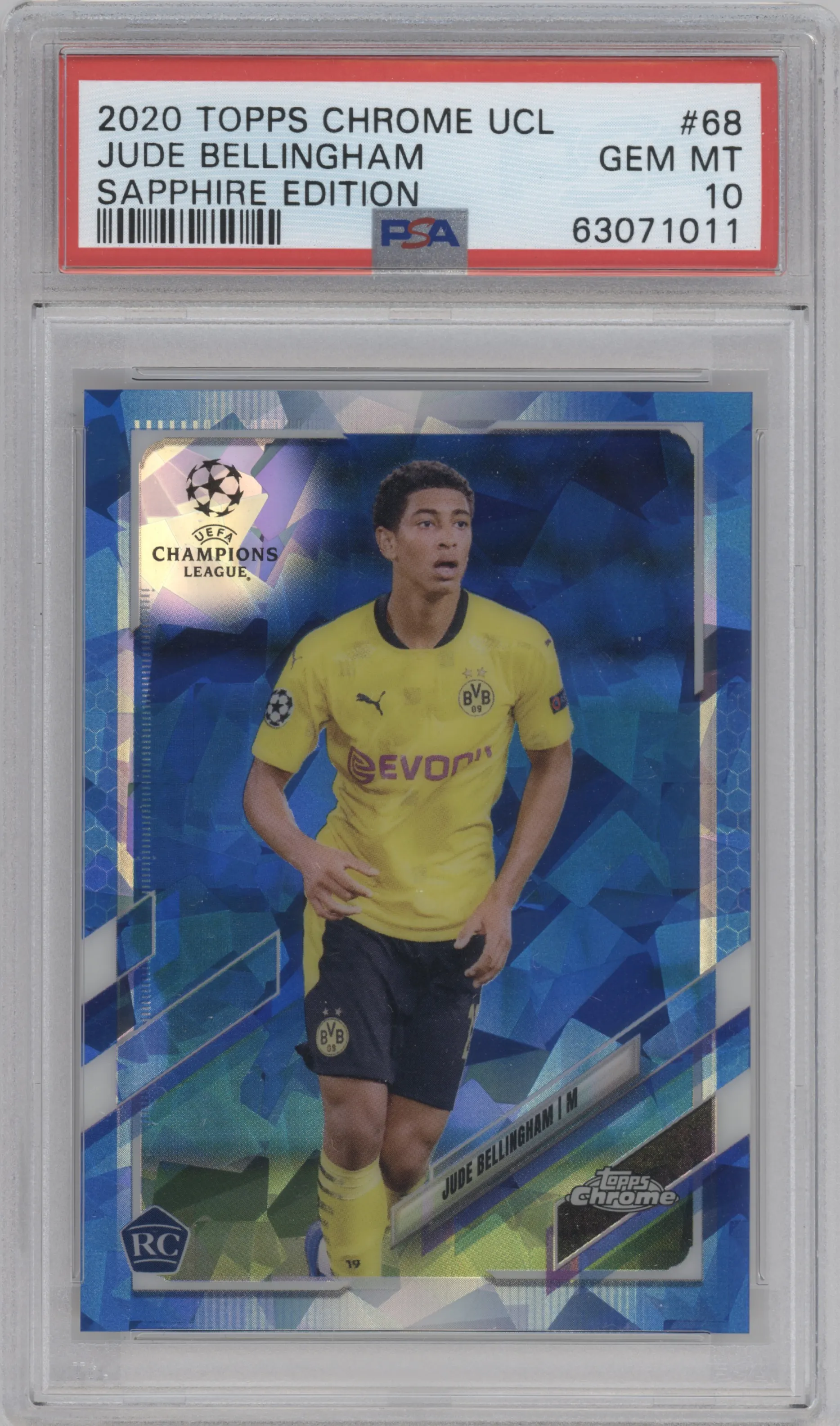 2020 Topps Chrome Sapphire Edition UEFA Champions League Jude Bellingham PSA 10