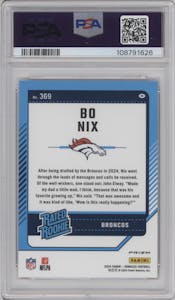Bo Nix from the 2024 Donruss set featuring a Red Wave parallel graded by PSA and given an overall grade of 10.