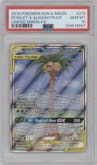 Rowlet/Alolan Exeggutor GX from the 2019 Pokemon S&M  set graded by PSA and given an overall grade of 10.