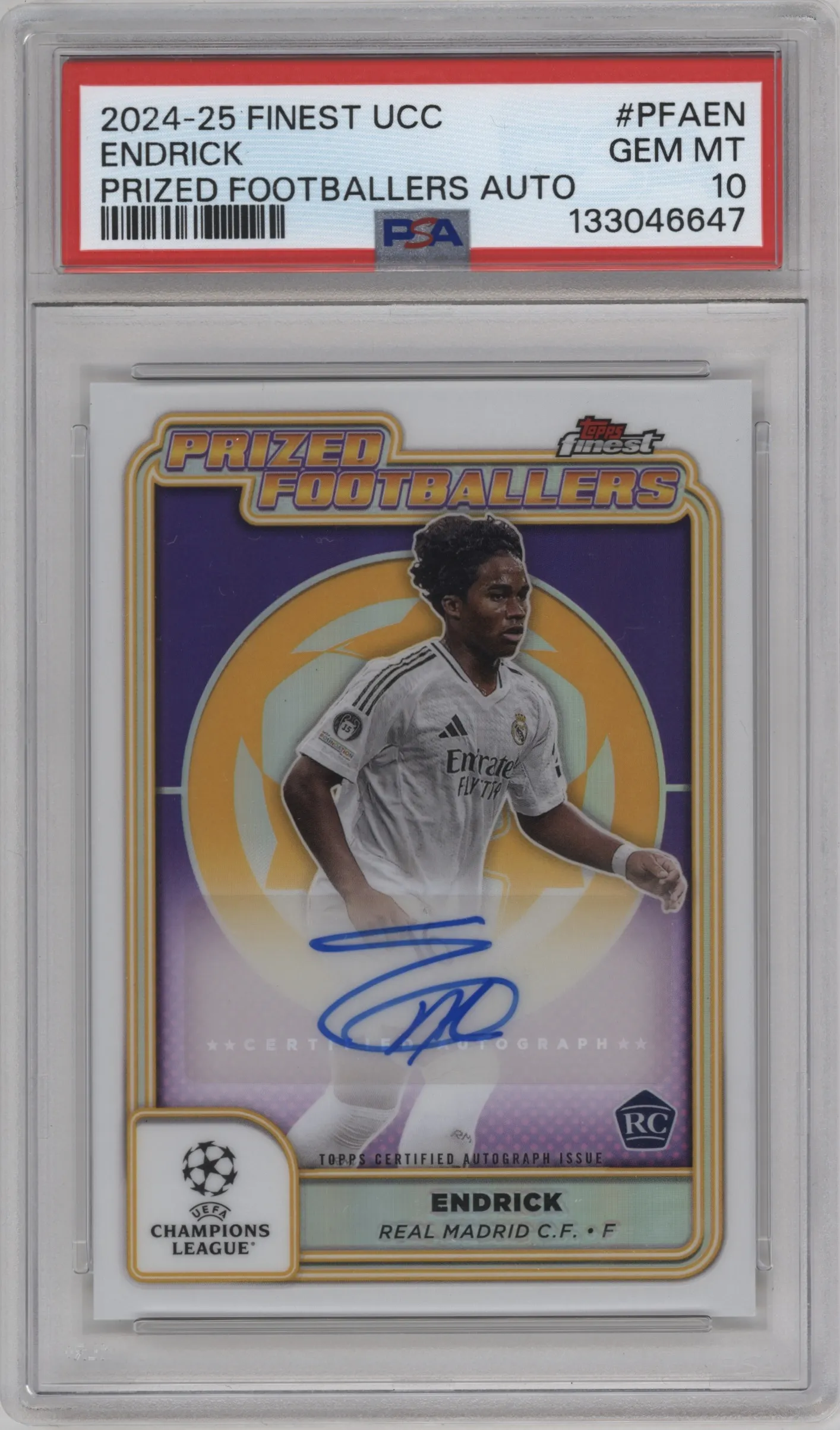 2024 Finest UEFA Club Competitions Prized Footballers Auto Endrick #PFA-EN PSA 10