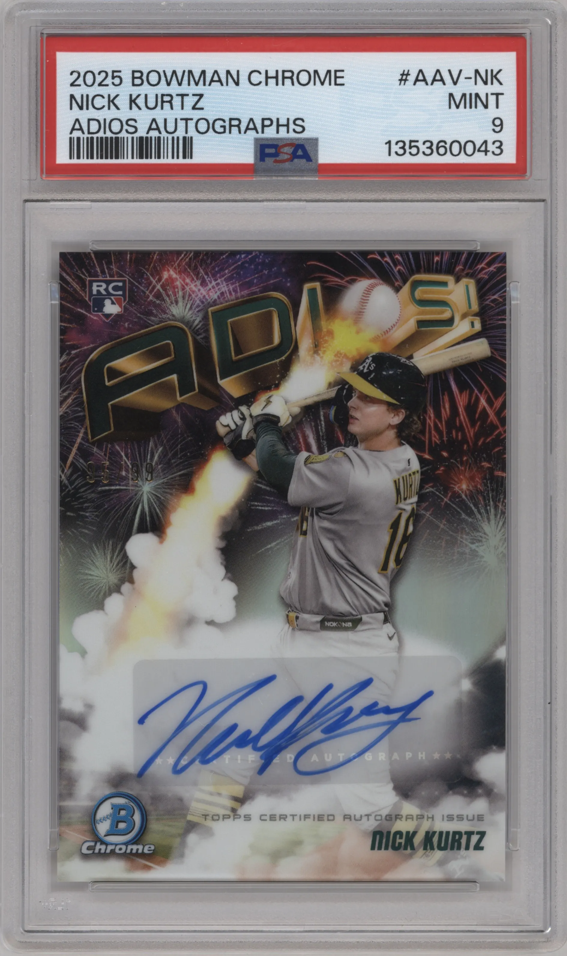 2025 Bowman Chrome Adios Auto Nick Kurtz #AAV-NK PSA 9