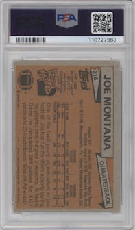 Joe Montana from the 1981 Topps  set graded by PSA and given an overall grade of 8.