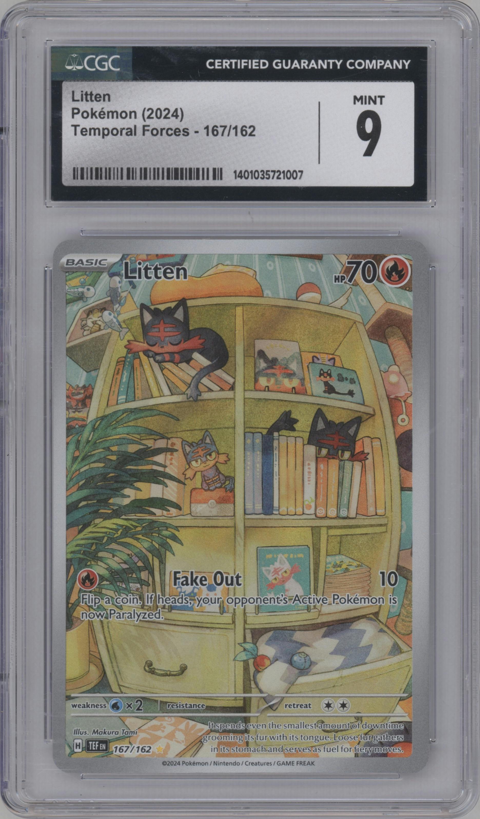 Litten from the 2024 Pokemon SV set graded by CSG and given an overall grade of 9.