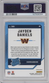 Jayden Daniels from the 2024 Donruss set featuring a Red Wave parallel graded by PSA and given an overall grade of 10.