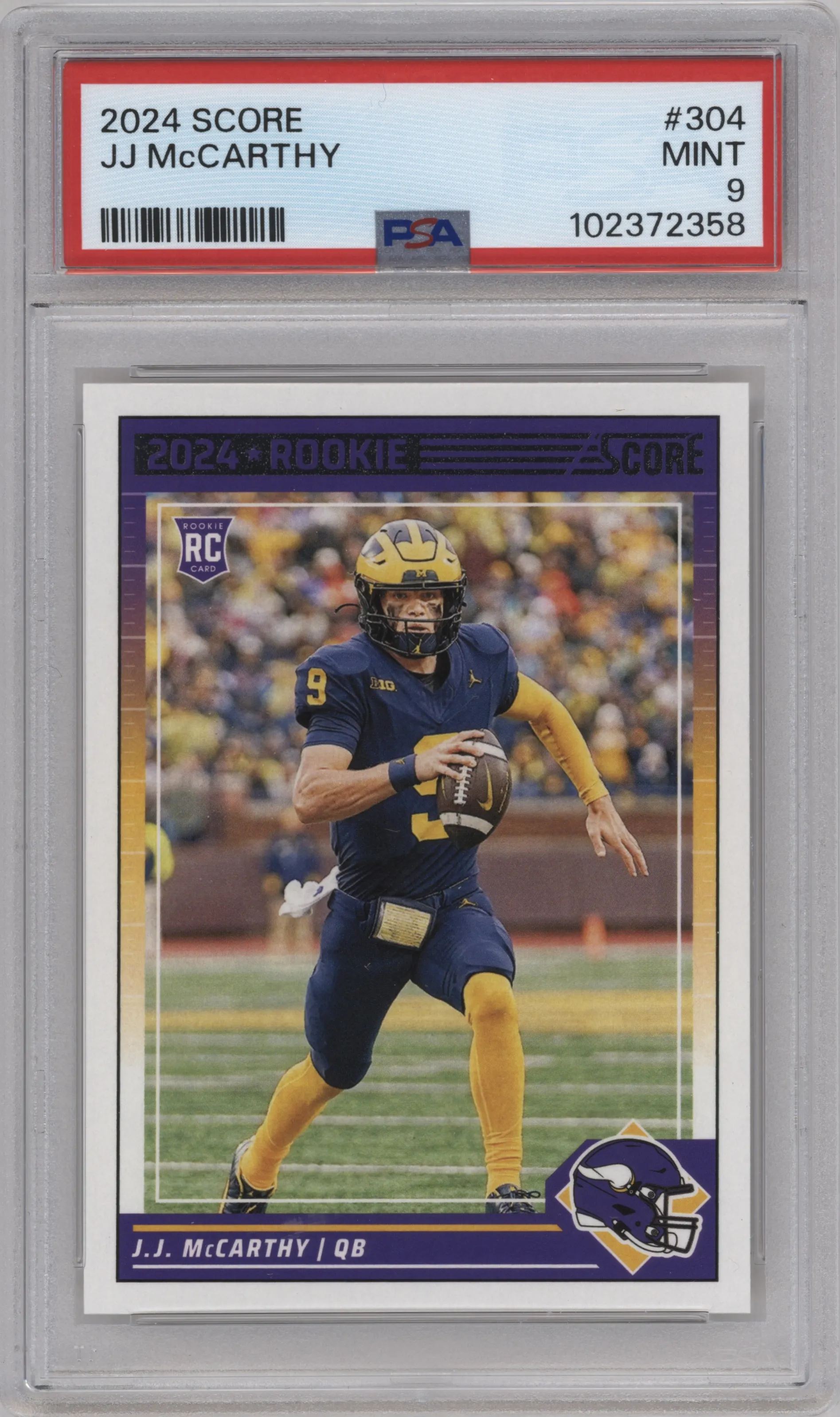 2024 Panini Score J.J. McCarthy PSA 9