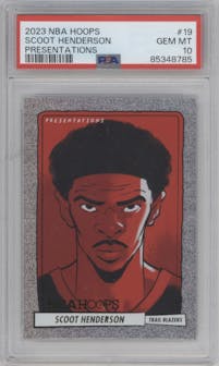 Scoot Henderson from the 2023-24 Panini NBA Hoops set graded by PSA and given an overall grade of 10.