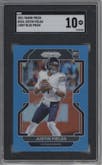 Justin Fields from the 2021 Panini Prizm set featuring a Light Blue Prizm parallel graded by SGC and given an overall grade of 10.