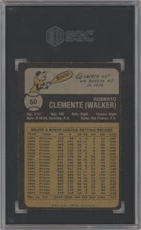 Roberto Clemente from the 1973 Topps set graded by SGC and given an overall grade of 4.