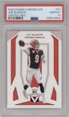 Joe Burrow from the 2020 Panini Chronicles set featuring a Red parallel graded by PSA and given an overall grade of 10.