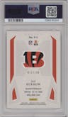Joe Burrow from the 2020 Panini Chronicles set featuring a Red parallel graded by PSA and given an overall grade of 10.