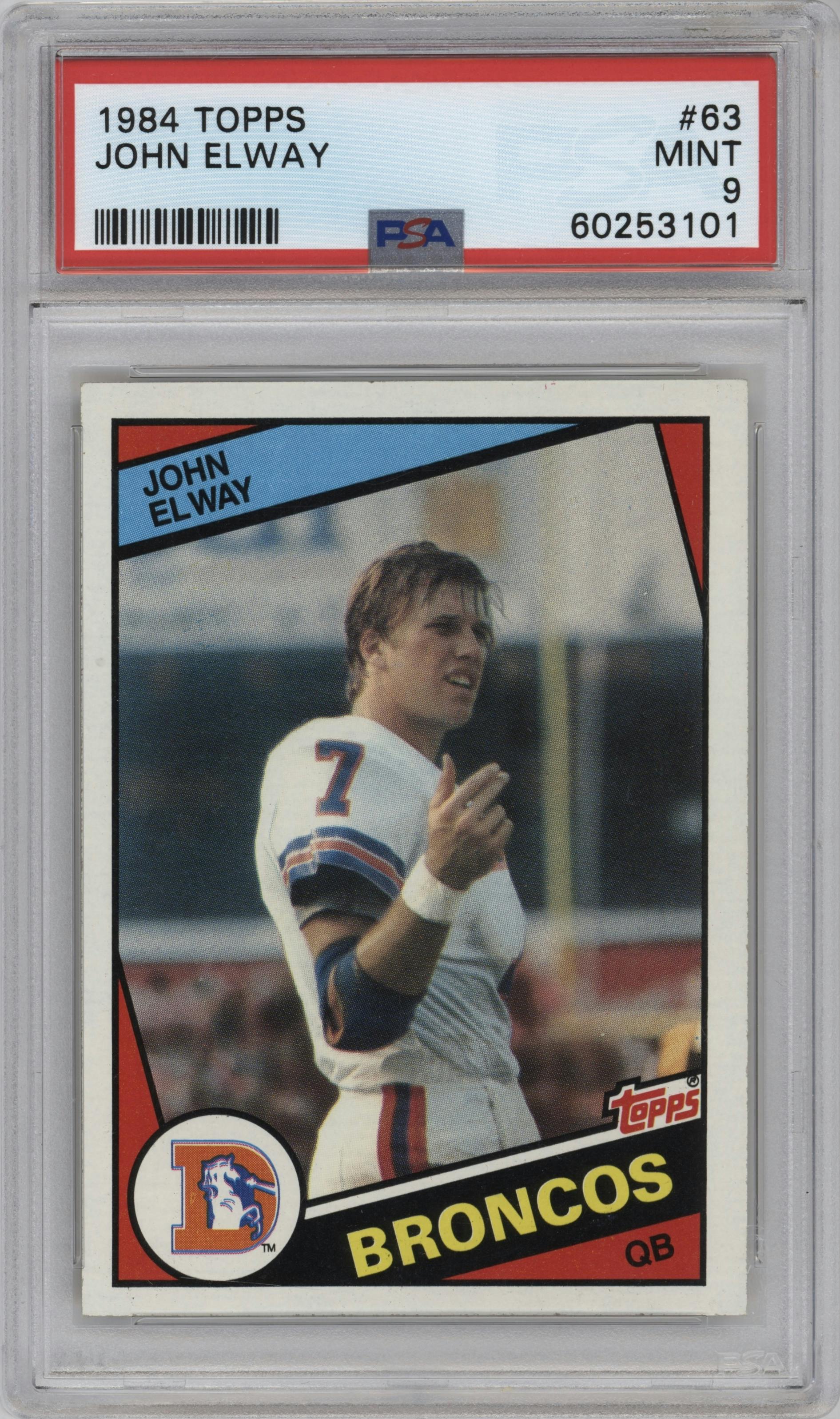 John Elway from the 1984 Topps set featuring a Variation parallel graded by PSA and given an overall grade of 9.