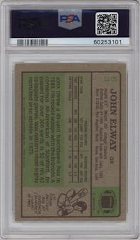 John Elway from the 1984 Topps set featuring a Variation parallel graded by PSA and given an overall grade of 9.