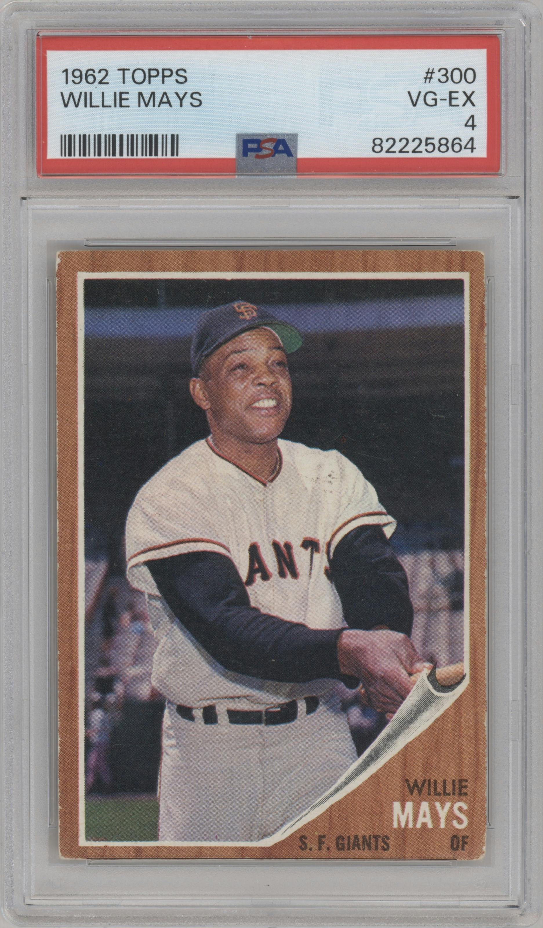 Willie Mays from the 1962 Topps set graded by PSA and given an overall grade of 4.