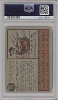 Willie Mays from the 1962 Topps set graded by PSA and given an overall grade of 4.