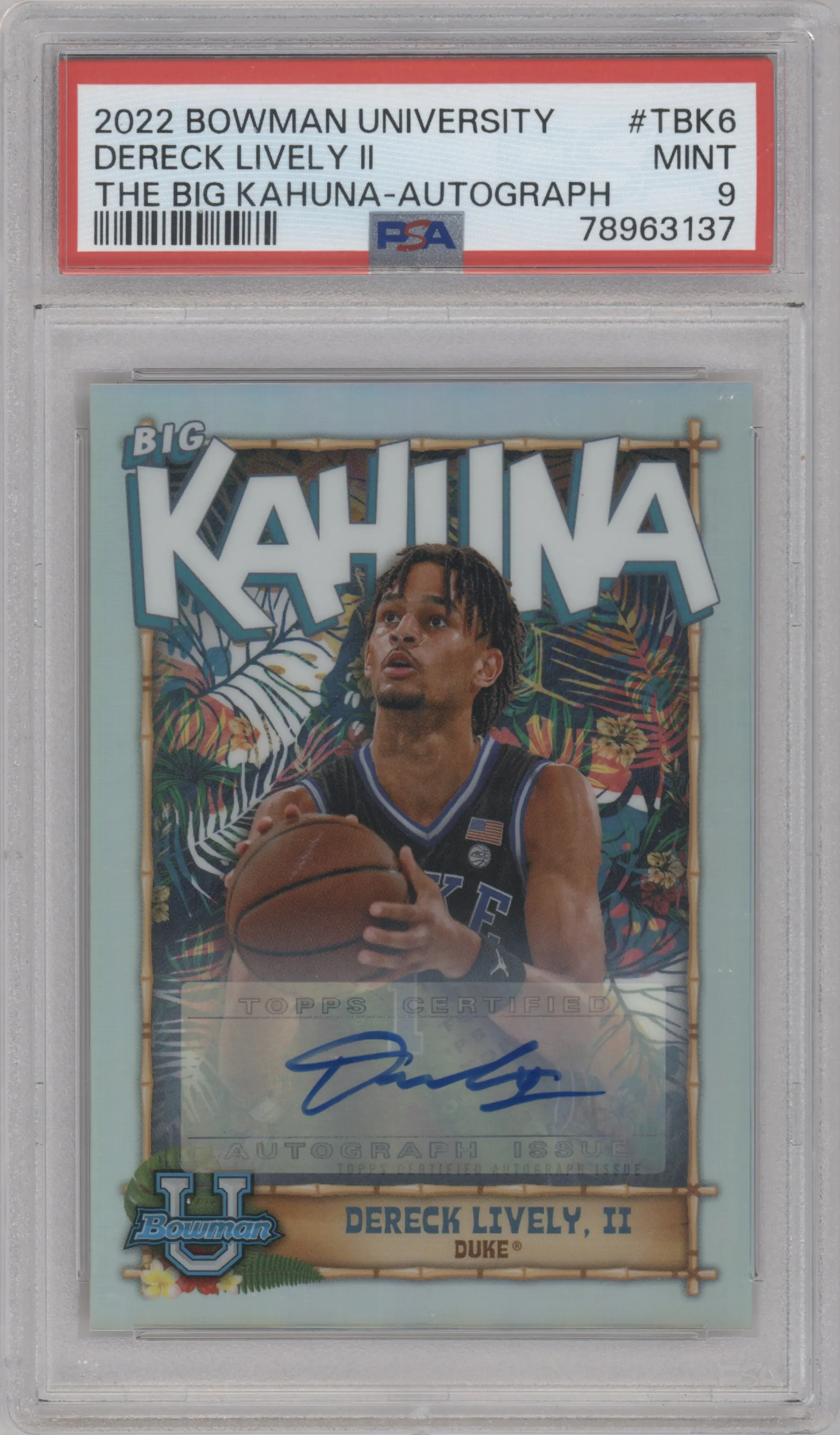 2022 Bowman University Chrome The Big Kahuna Auto Dereck Lively II #TBK-6 PSA 9