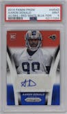 Aaron Donald from the 2014 Panini Prizm set featuring a Red White and Blue Prizm parallel graded by PSA and given an overall grade of 9.