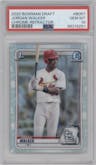 Jordan Walker from the 2020 Bowman Draft set featuring a Refractor parallel graded by PSA and given an overall grade of 10.