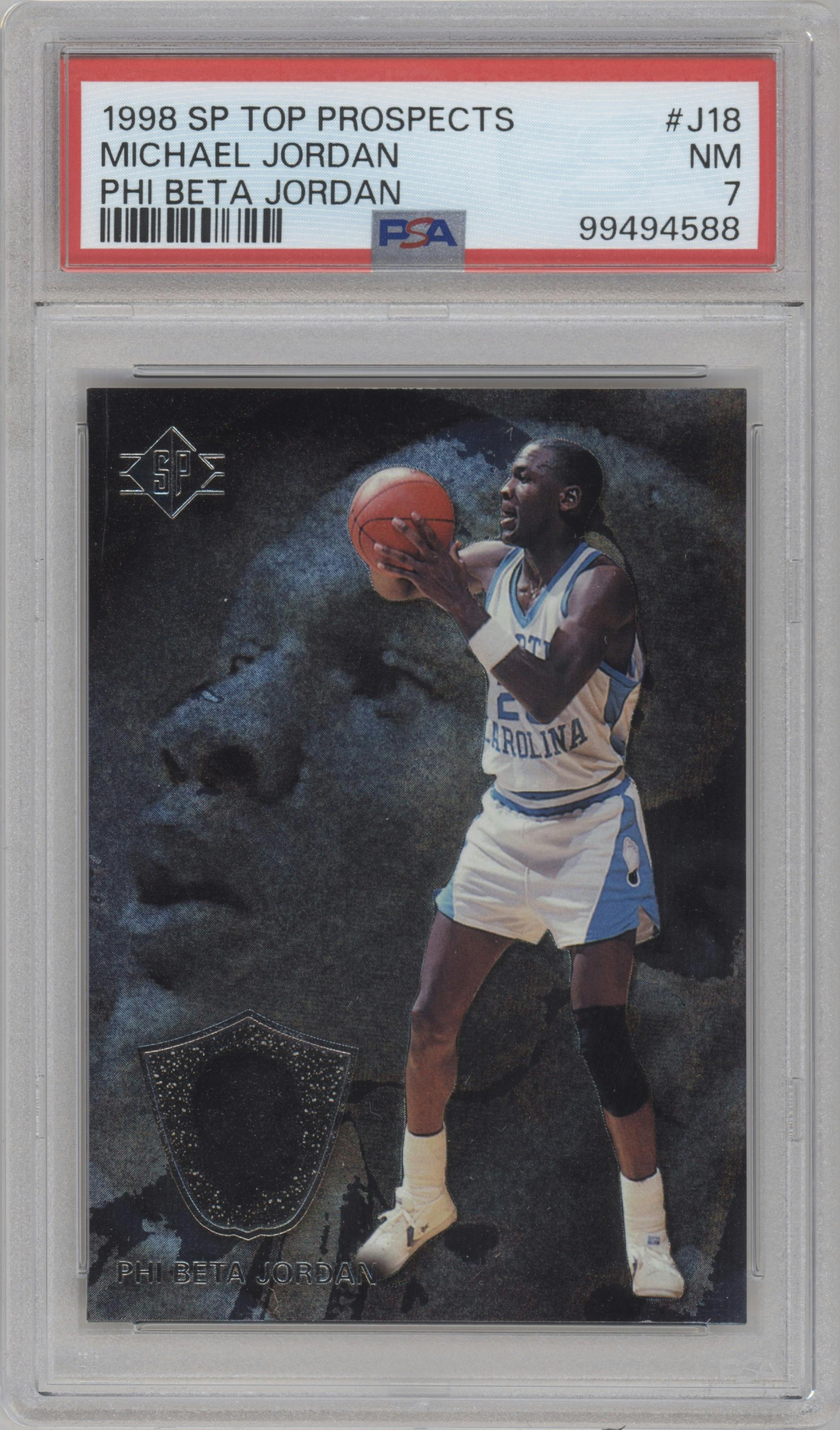 Michael Jordan from the 1998 SP Top Prospects set graded by PSA and given an overall grade of 7.
