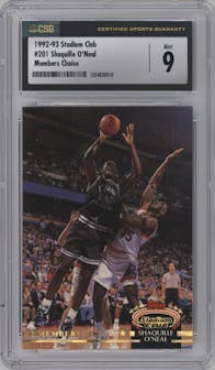 Shaquille O'neal from the 1992-93 Topps Stadium Club set graded by CSG and given an overall grade of 9.