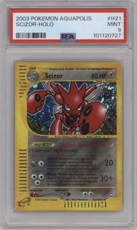 Scizor from the 2003 Pokemon E-CARD set graded by PSA and given an overall grade of 9.